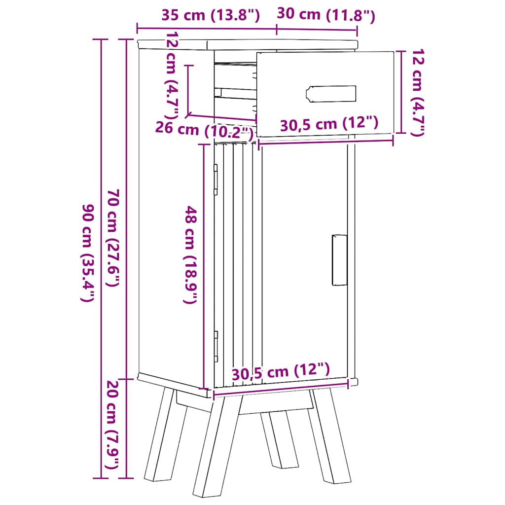 Badeværelsesskab Olden Brun 35 x 30 x 90 cm Massivt fyrretræ