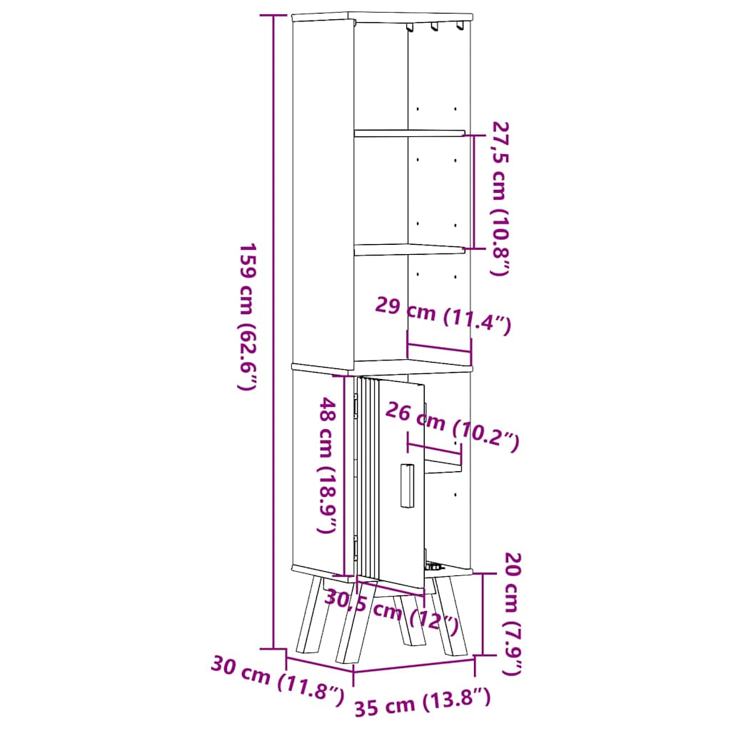 Badeværelsesskab Olden Brun 35 x 30 x 159 cm Massivt fyrretræ