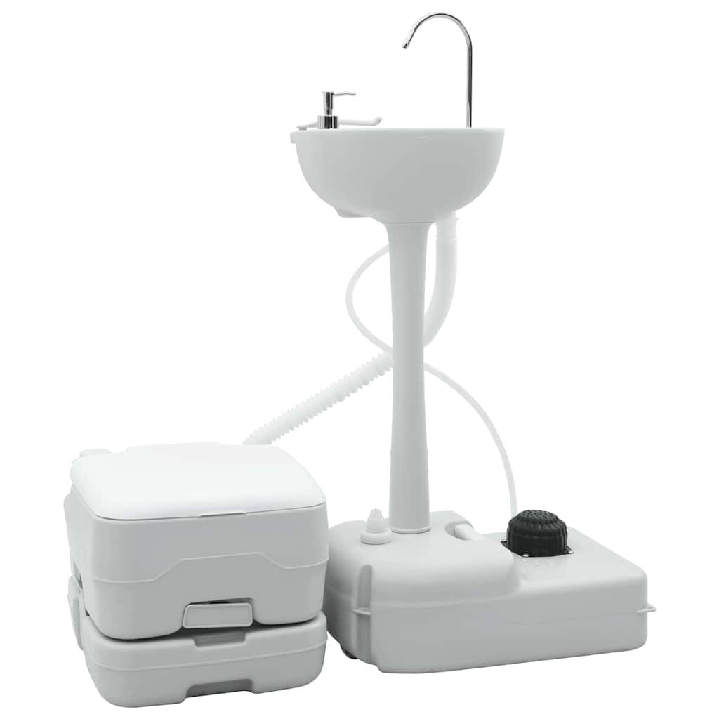 Camping toilet sæt - 2 stk i grå og hvid, højdensitets polyethylen