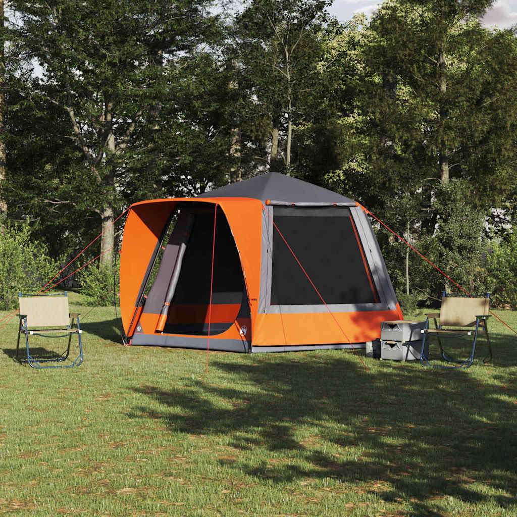 Camping telt Hytte Grå og orange 420 x 420 x 227 cm Polyester billede