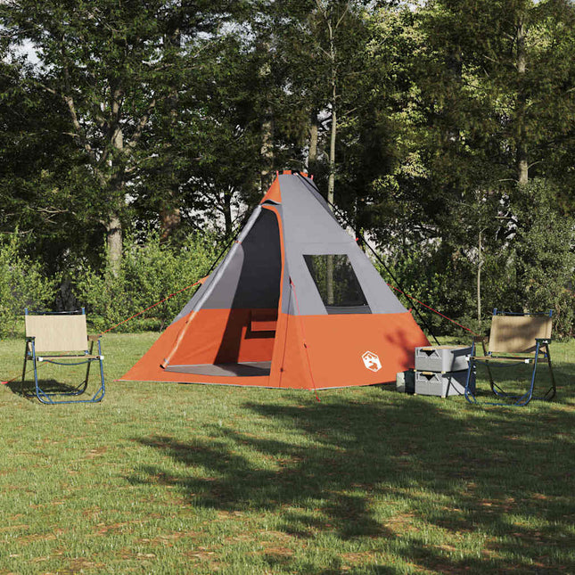 Tipi telt 6-personers Vandtæt Grå og orange taft