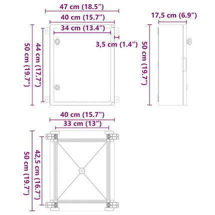 Kontrolskab Grå 47 x 17,5 x 50 cm ABS Plastik
