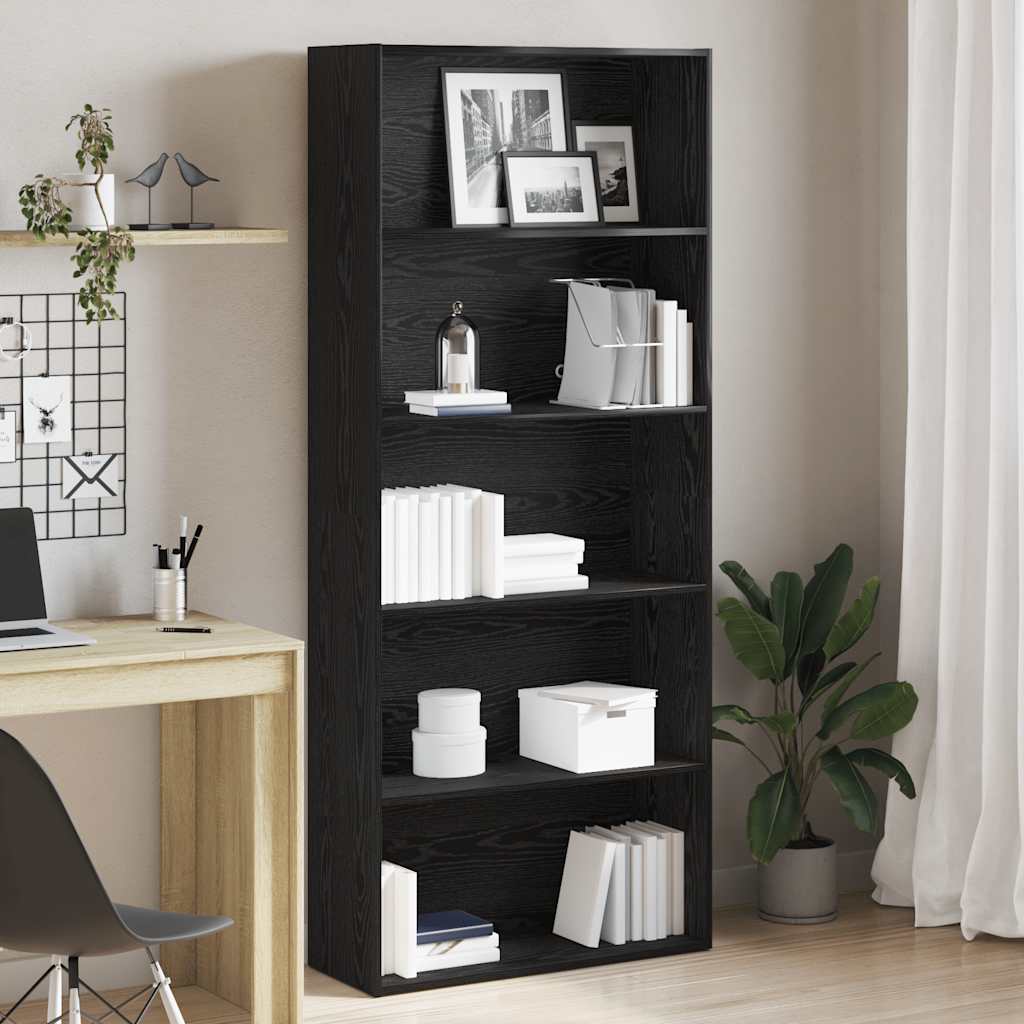 bogreol 80x30x189 cm konstrueret træ sort egetræ