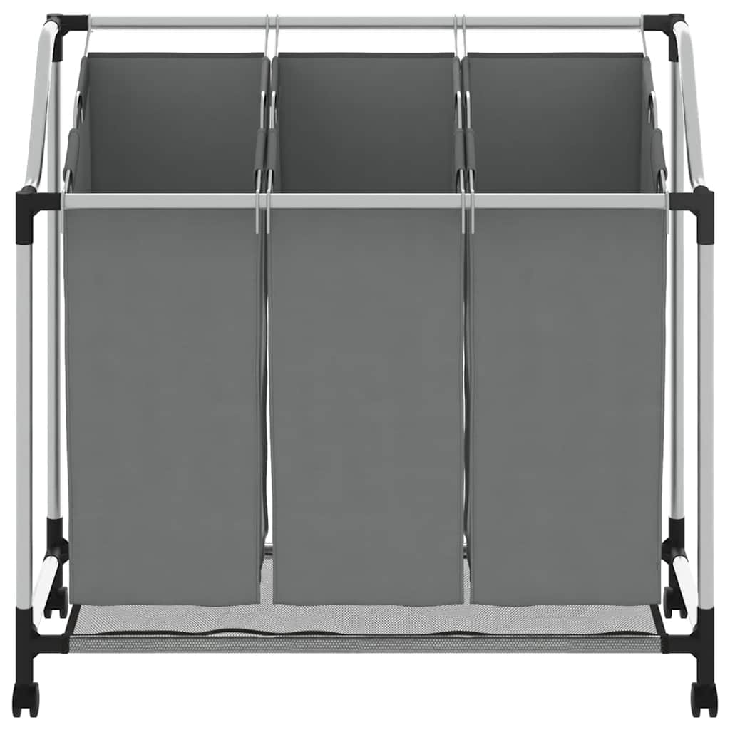 vasketøjskurv med hjul 3 rum grå