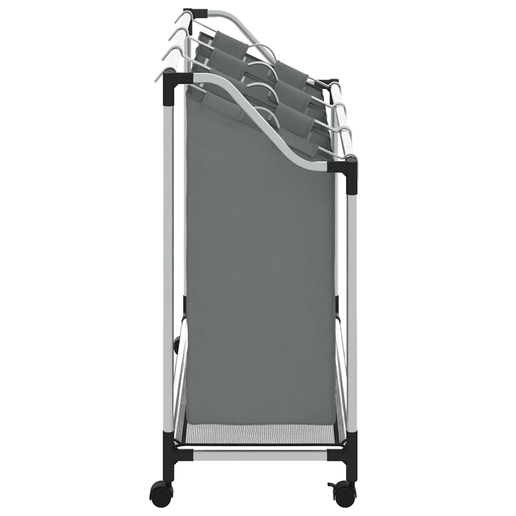 vasketøjskurv med hjul 3 rum grå