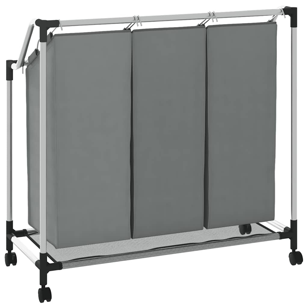 vasketøjskurv med hjul 3 rum grå