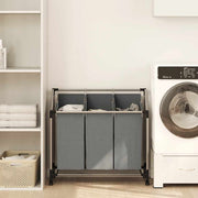 vasketøjskurv med hjul 3 rum grå