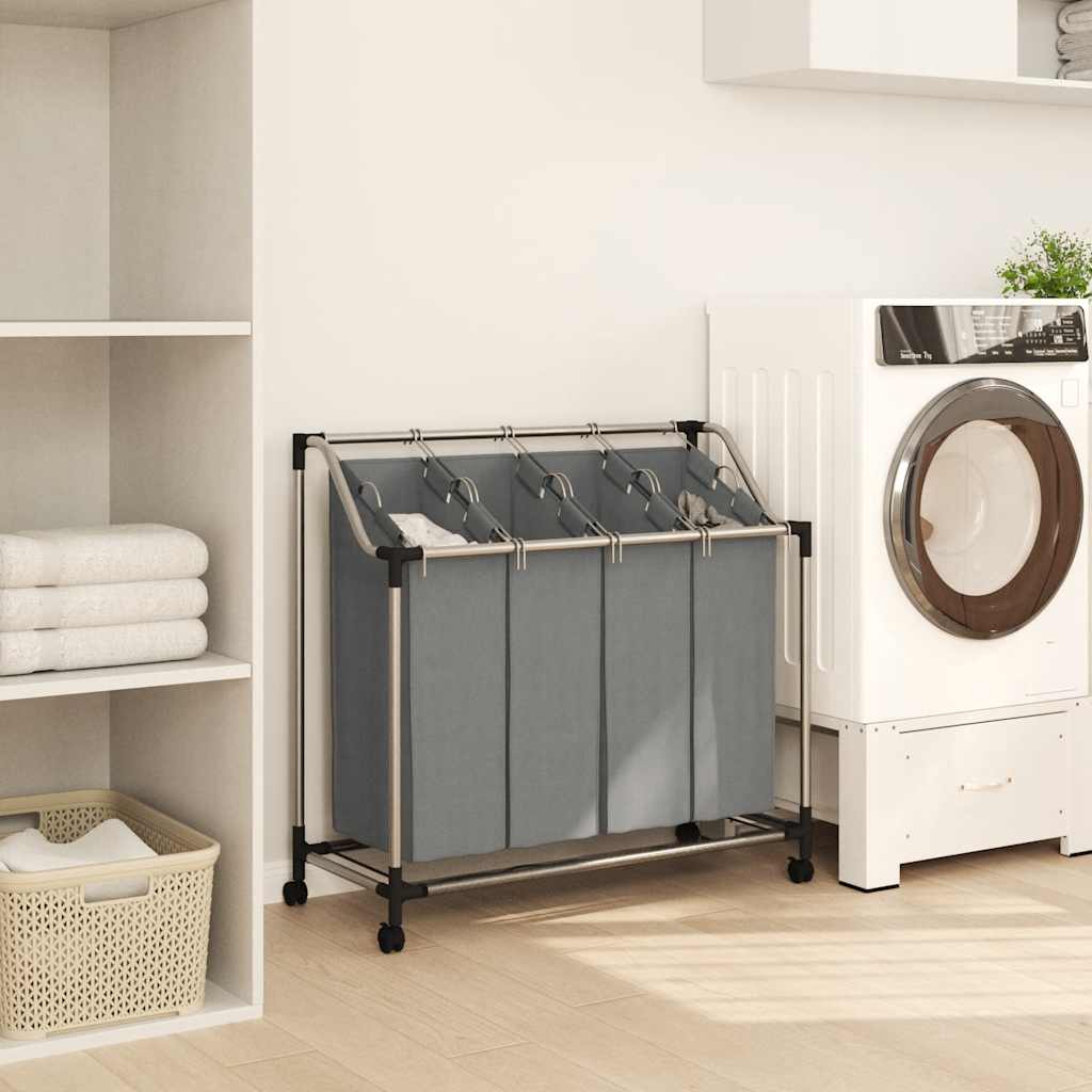 vasketøjskurv med hjul 4 rum grå