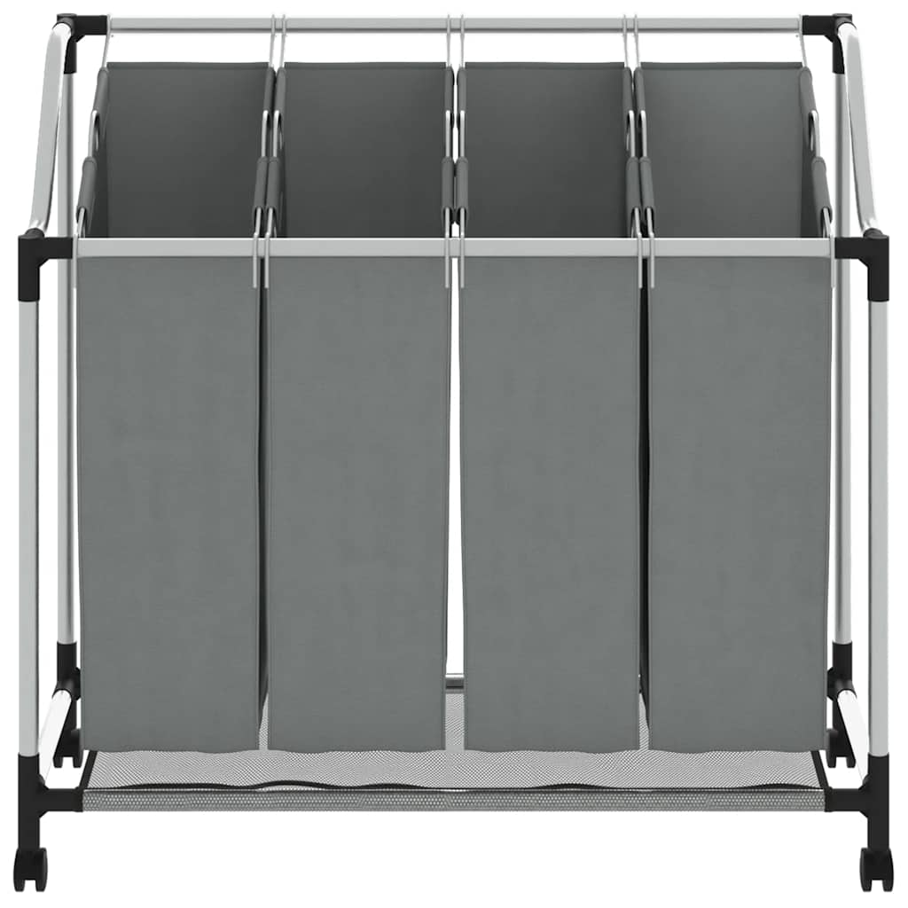 vasketøjskurv med hjul 4 rum grå