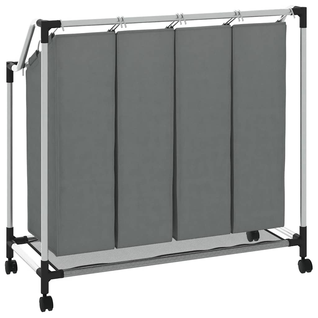 vasketøjskurv med hjul 4 rum grå