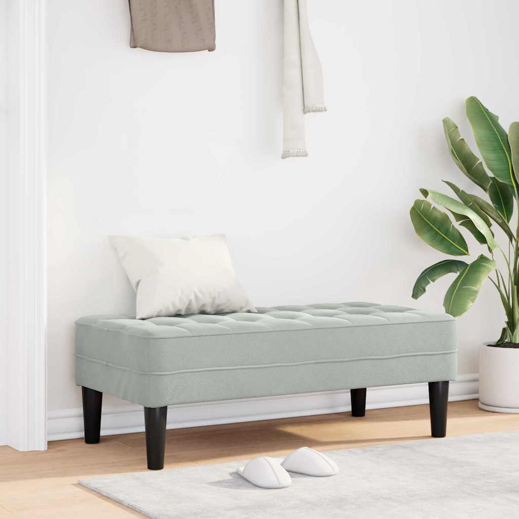 Bænk med pude i fløjl - lysegrå, 113 × 57 × 39 cm