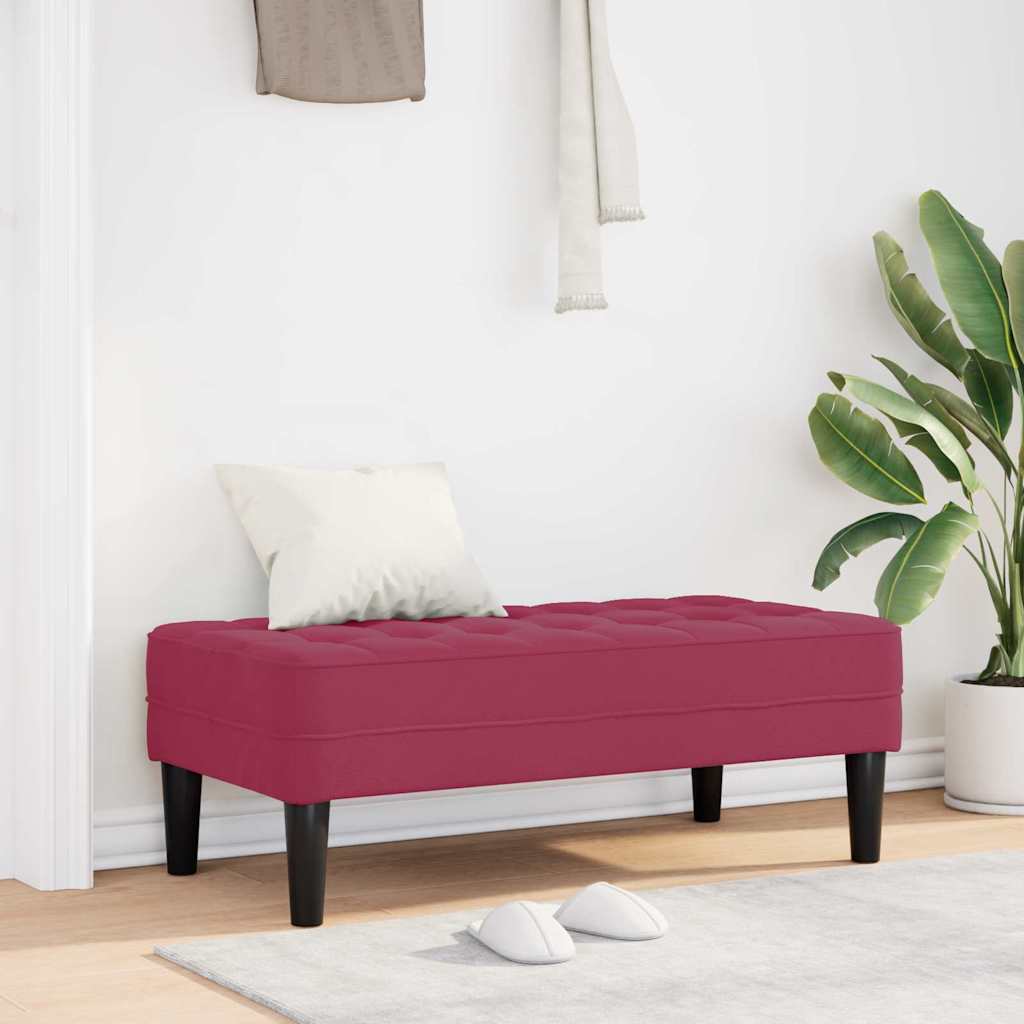 Bænk med pude i fløjl - vinrød, 113 × 57 × 39 cm