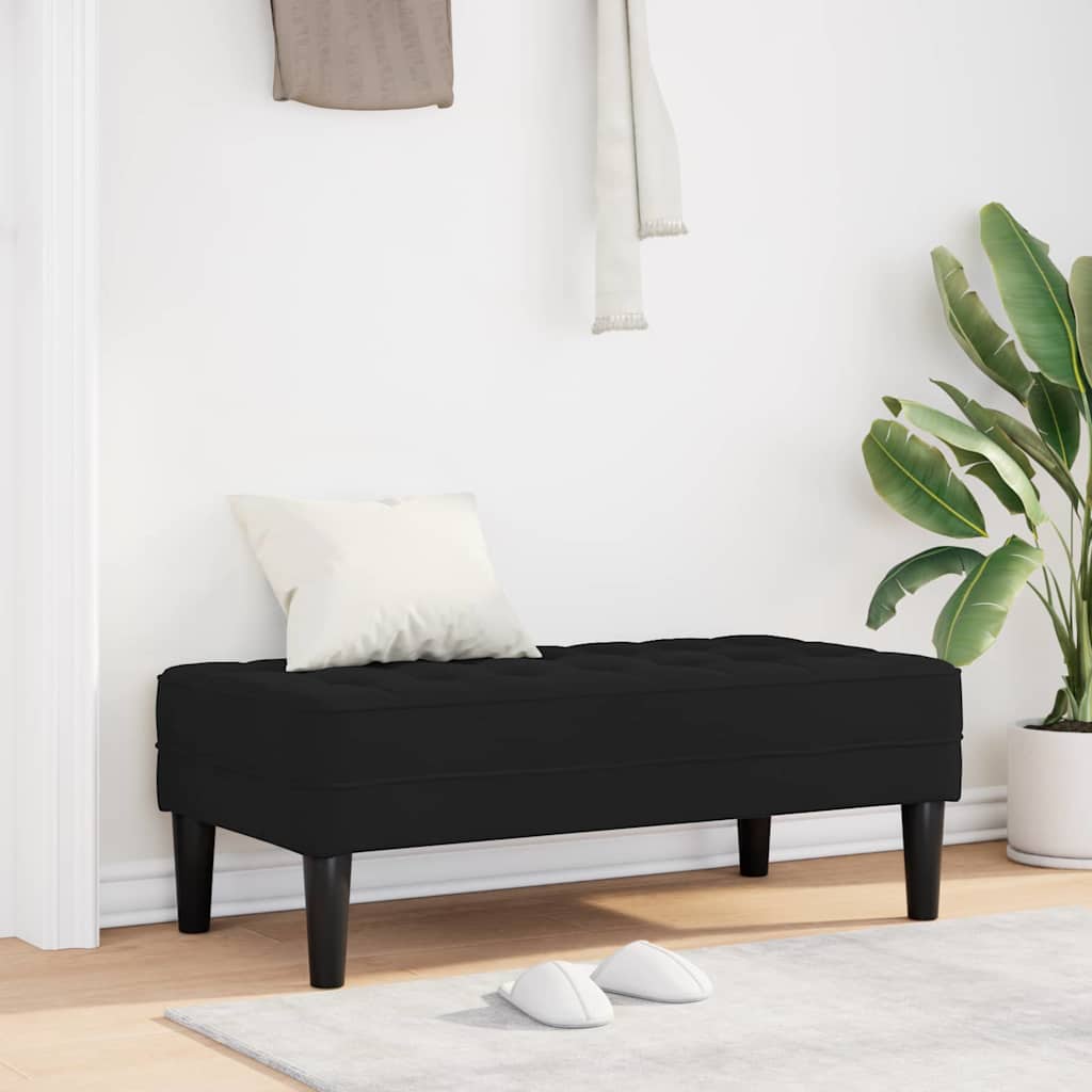 Bænk med pude i fløjl - sort, 113 × 57 × 39 cm