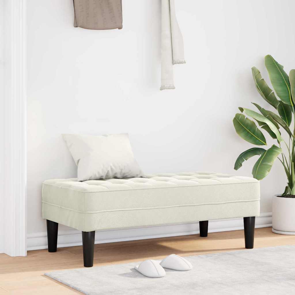 Bænk med pude i fløjl - creme, 113 × 57 × 39 cm