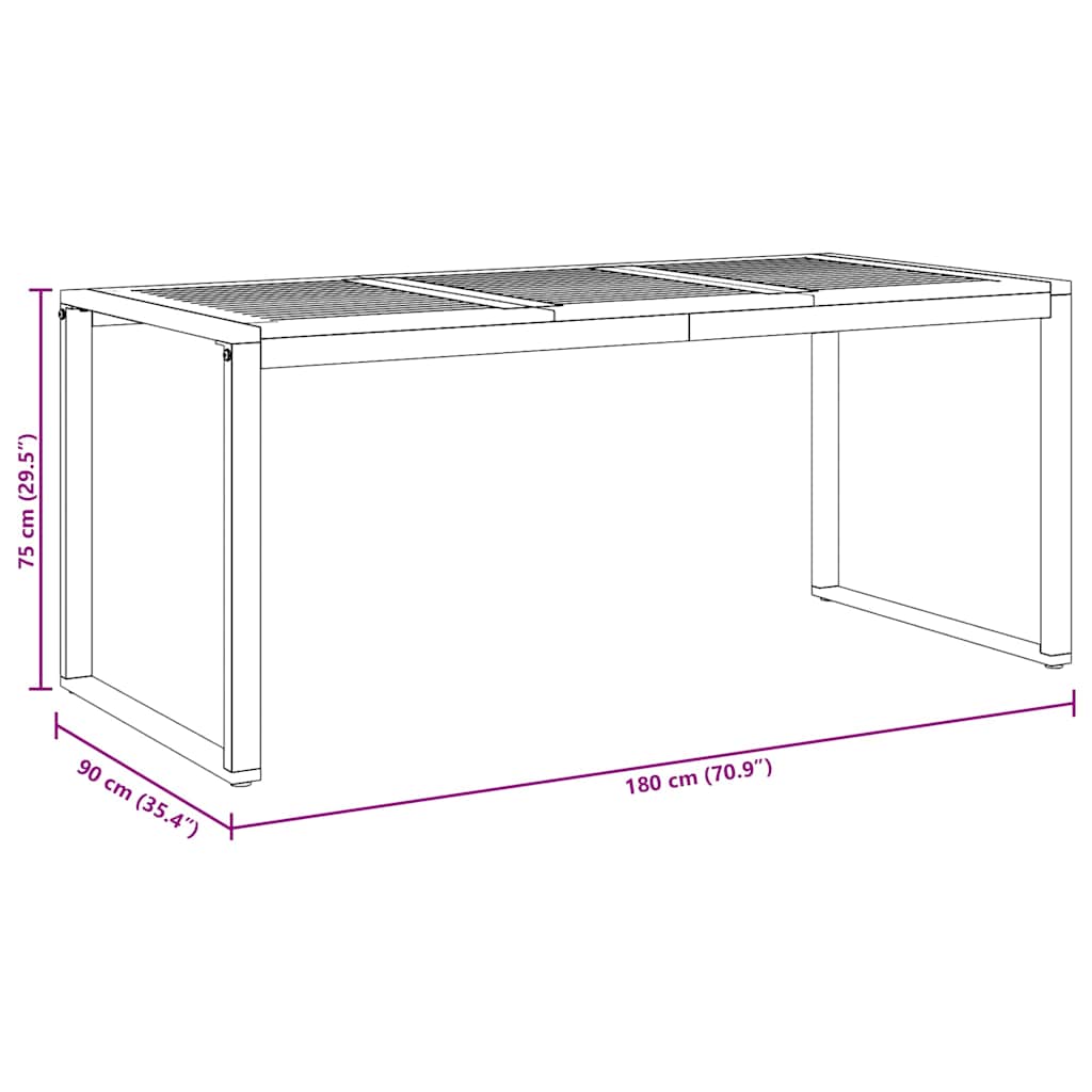 Havemøbel Bord Grå 180 x 90 x 75 cm Massivt Akacietræ