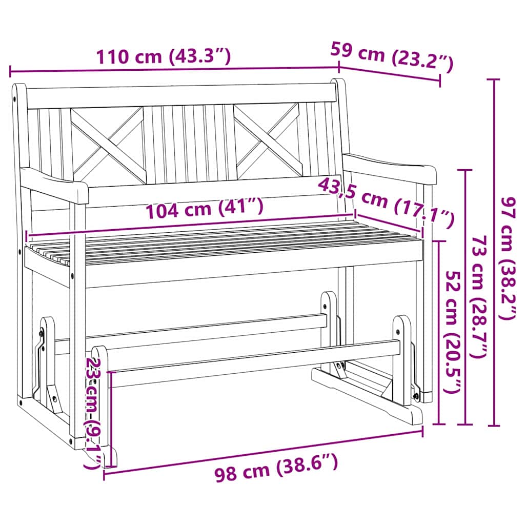 Havestol Gliderbænk Naturfarvet 110 x 59 x 97 cm