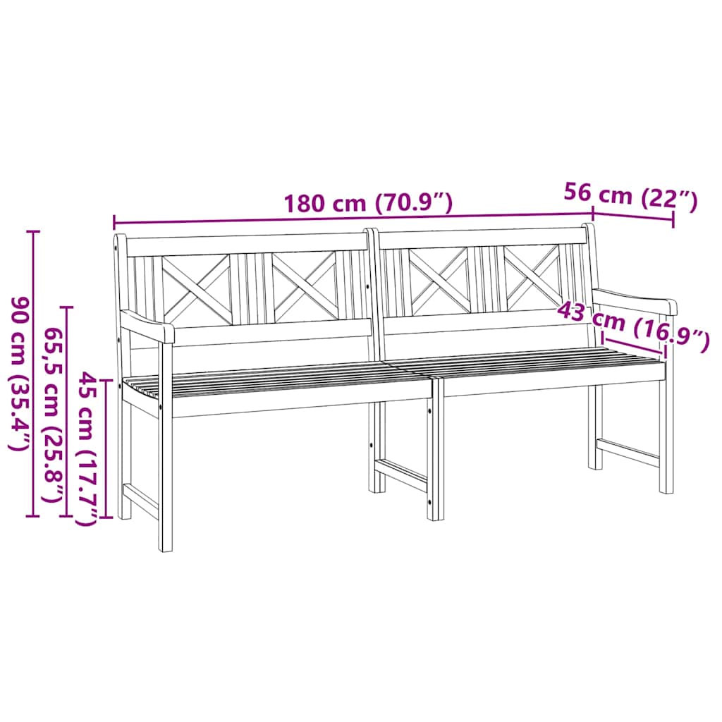 Udendørs bænk Naturfarvet 180 x 56 x 90 cm Massivt Akacietræ