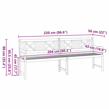 Udendørs bænk Naturfarvet 220 x 56 x 90 cm Massivt Akacietræ