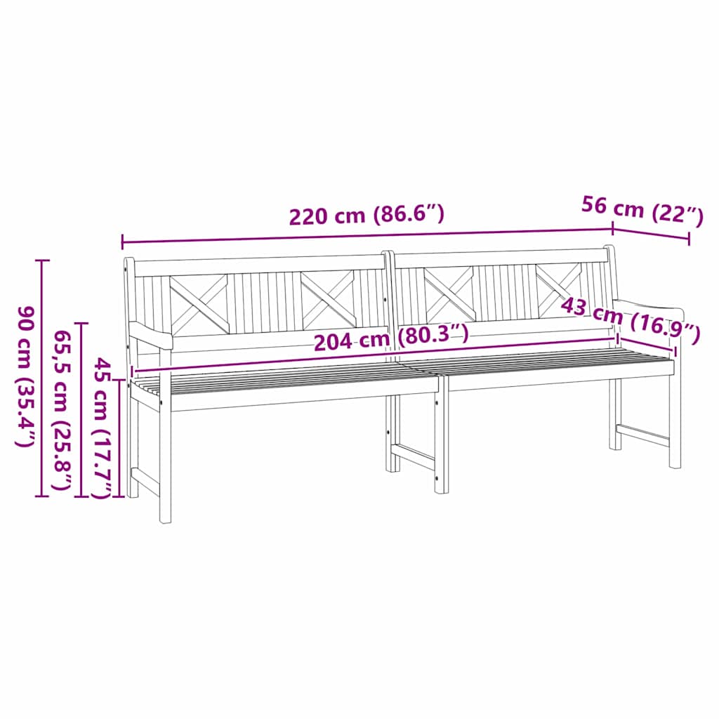 Udendørs bænk Naturfarvet 220 x 56 x 90 cm Massivt Akacietræ