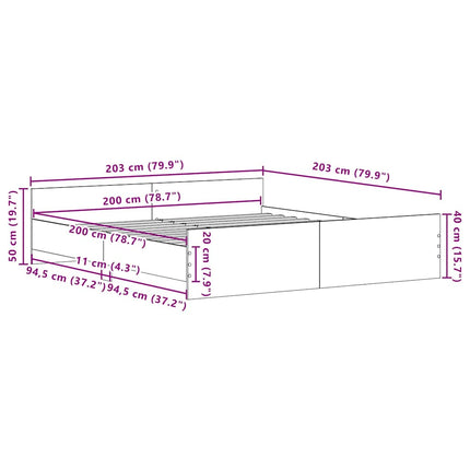 sengestel uden madras 200x200 cm konstrueret træ sort eg