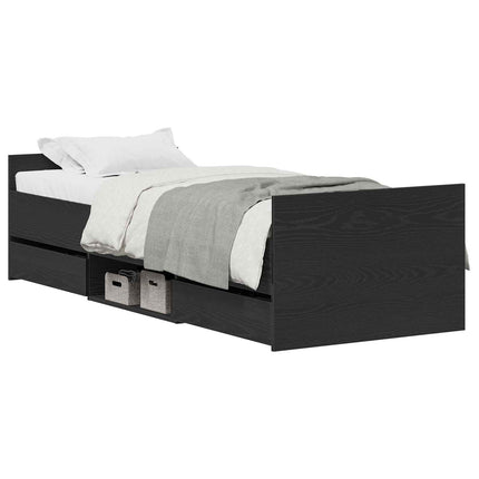 Sengestel med skuffe Sort eg 193 x 78 x 50 cm Konstrueret træ