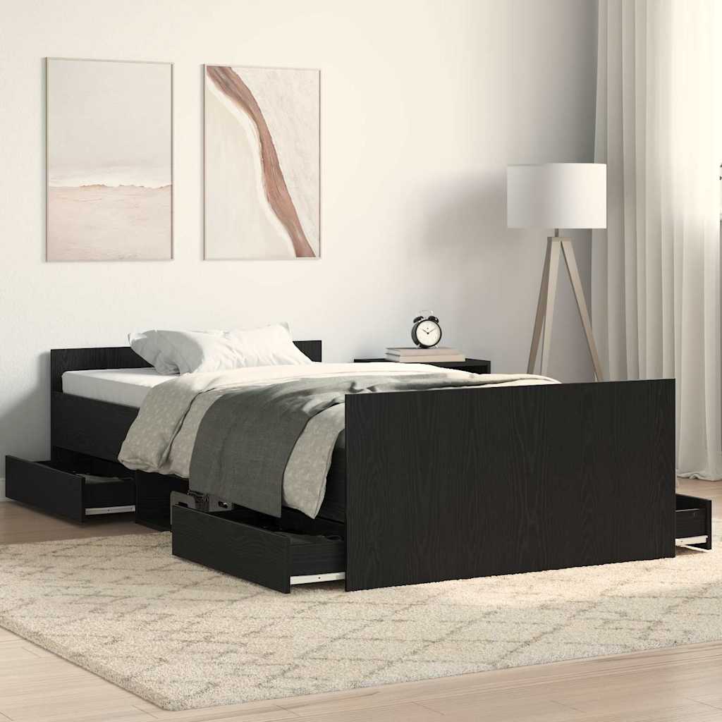 Sengestel med skuffe Sort eg 203 x 103 x 50 cm Konstrueret træ
