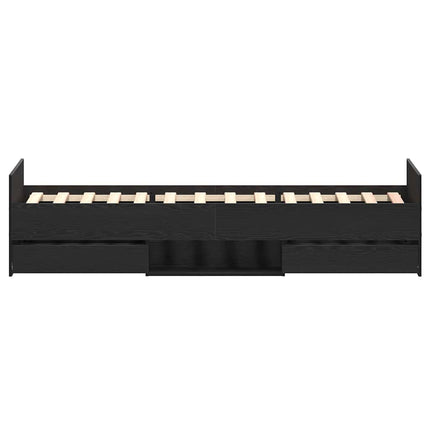 Sengestel med skuffe Sort eg 203 x 93 x 50 cm Konstrueret træ