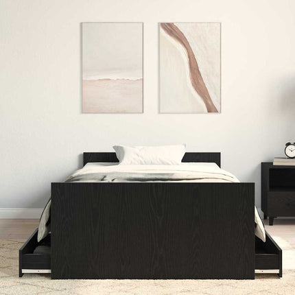 Sengestel med skuffe Sort eg 193 x 93 x 50 cm Konstrueret træ