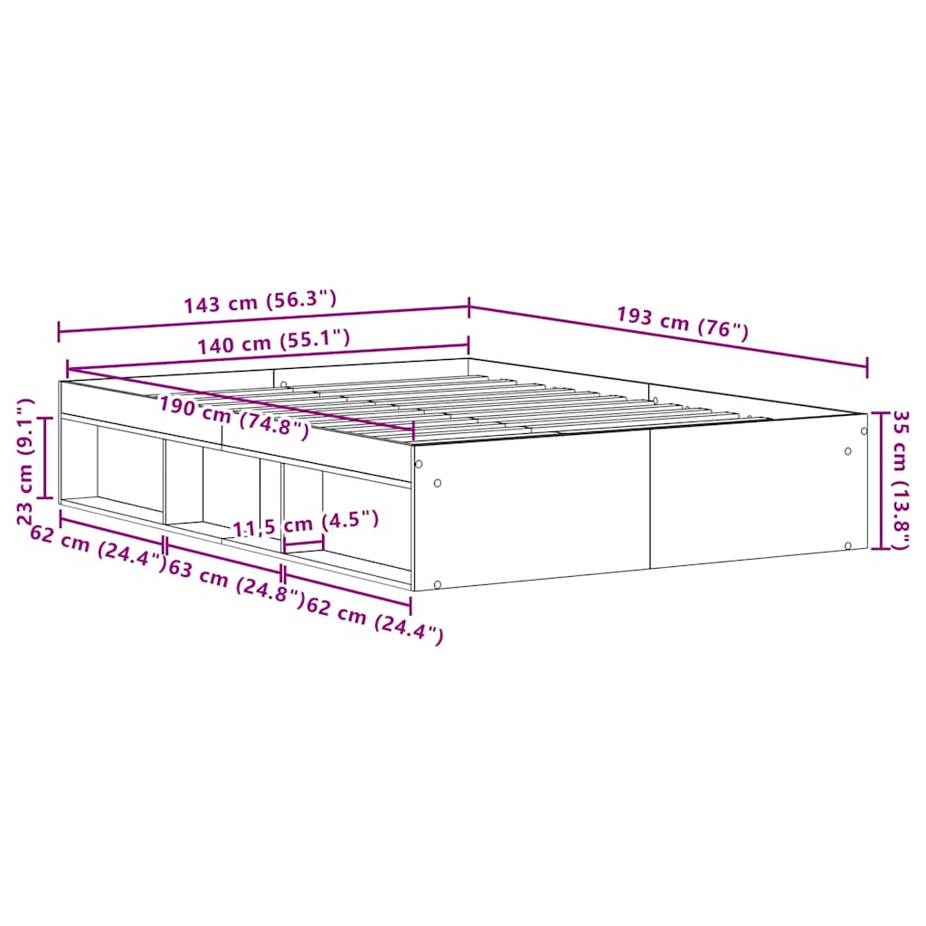 sengestel uden madras 140x190 cm konstrueret træ sort eg