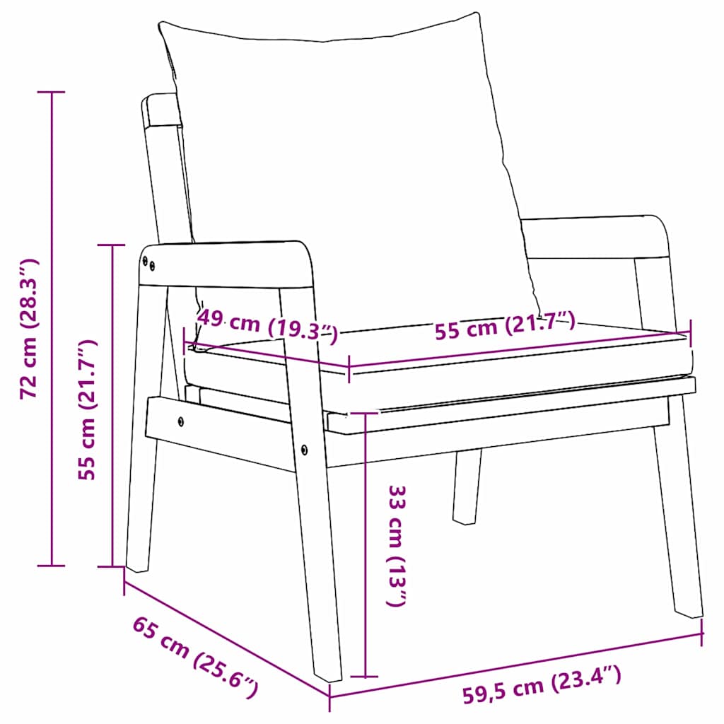 Have Stol med pude 2 Stk Olie Naturlig 65 x 59,5 x 72 cm