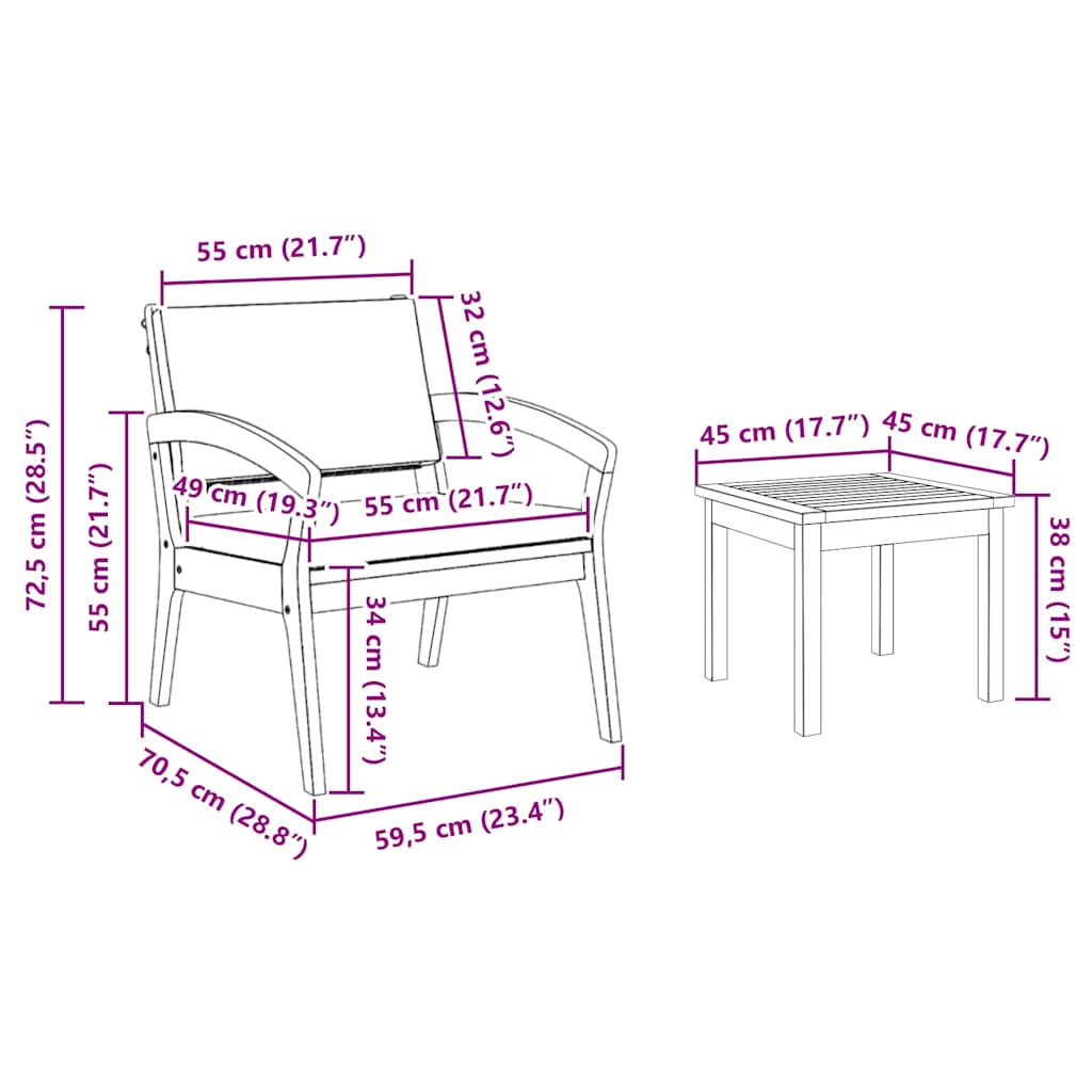 Bistrosæt med pude 3 pcs Brun Polyester