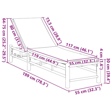 liggestol med hynder 55x199x30 cm bambus