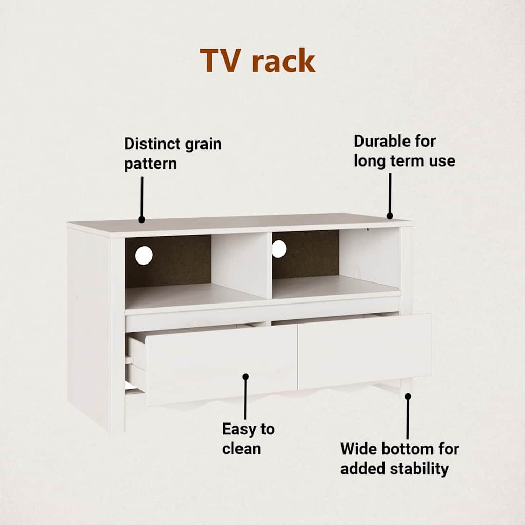 TV-skab Drammen Hvid 99 x 43 x 55 cm Massivt fyrretræ