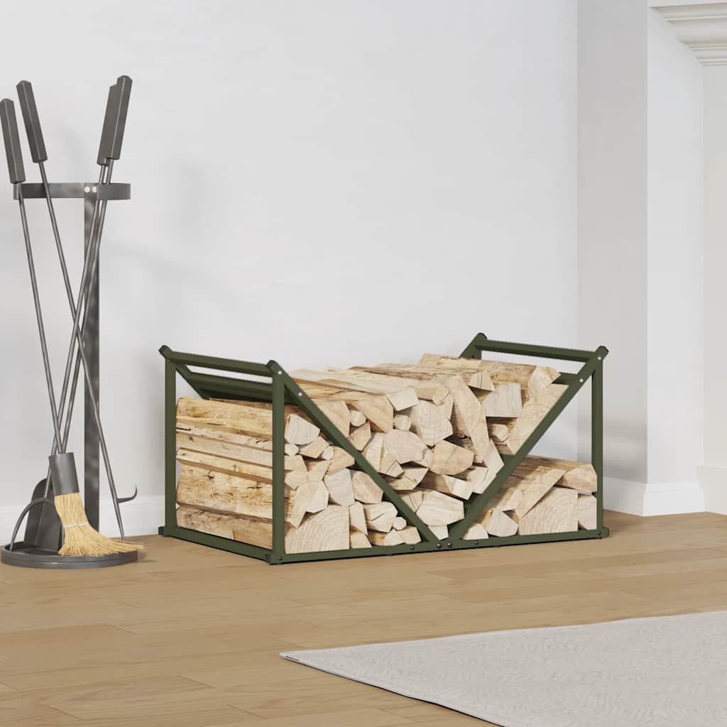 Brændestativ i koldvalset stål - 70 × 43 × 34,5 cm, olivengrøn