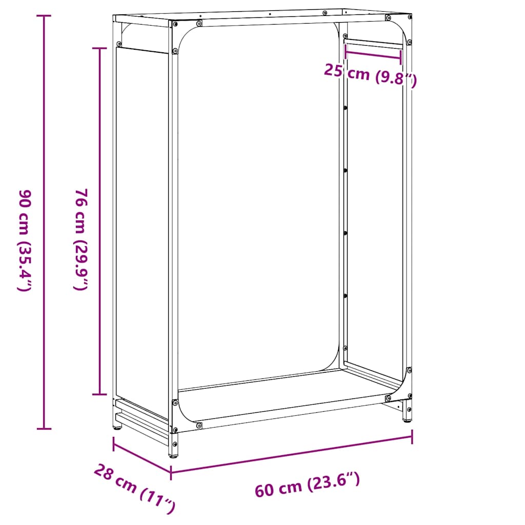 brændestativ 60x28x90 cm koldvalset stål hvid
