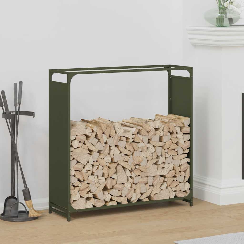 Brændestativ 90 × 28 × 90 cm i koldvalset stål - olivengrøn