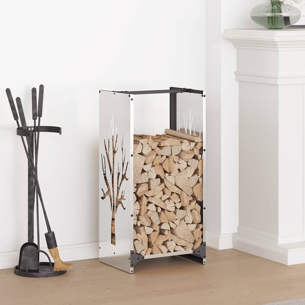 Brændestativ i rustfrit stål 40 × 30 × 80 cm - brændeholder til indendørs opbevaring