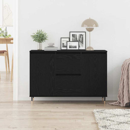 Sideboard med skuffe Sort eg 101,5 x 35 x 70 cm Konstrueret træ