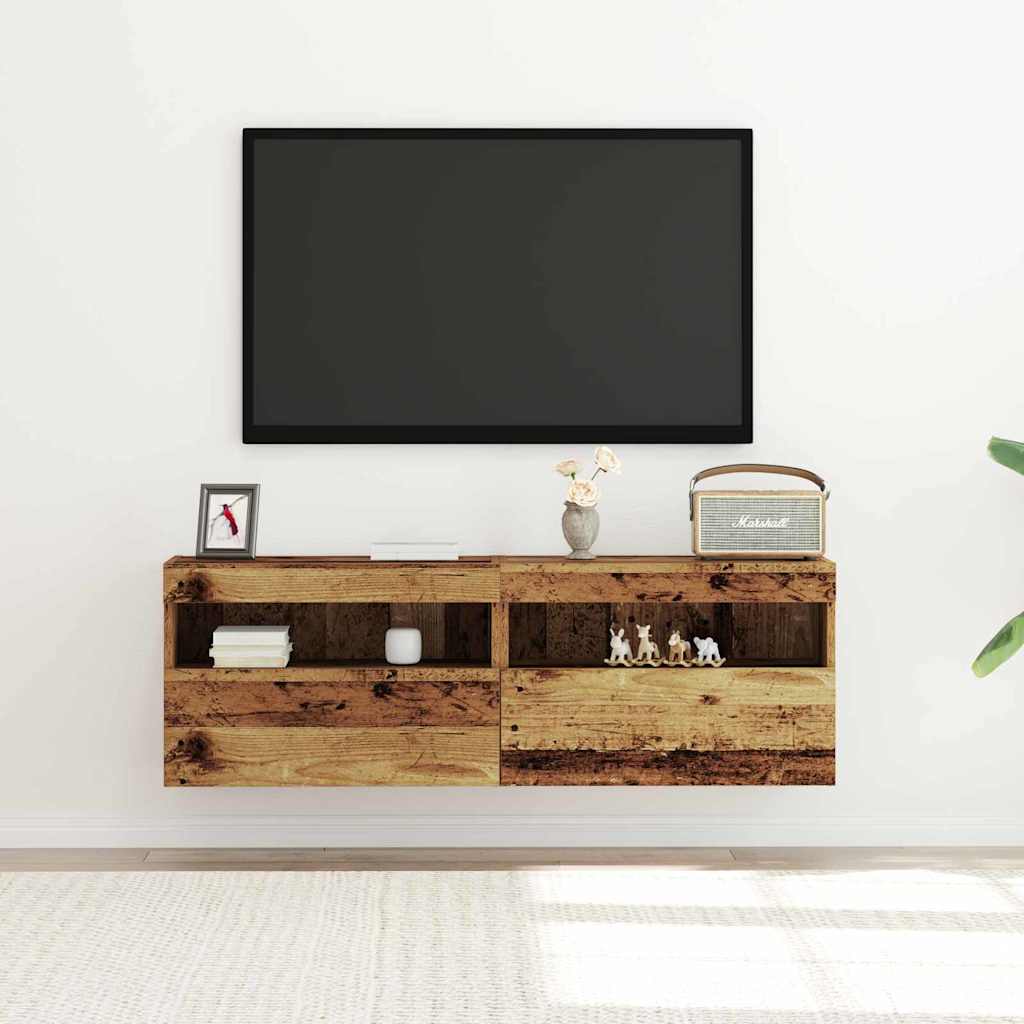TV vægskab 2 pcs Gammelt træ 60 x 30 x 40 cm Konstrueret træ