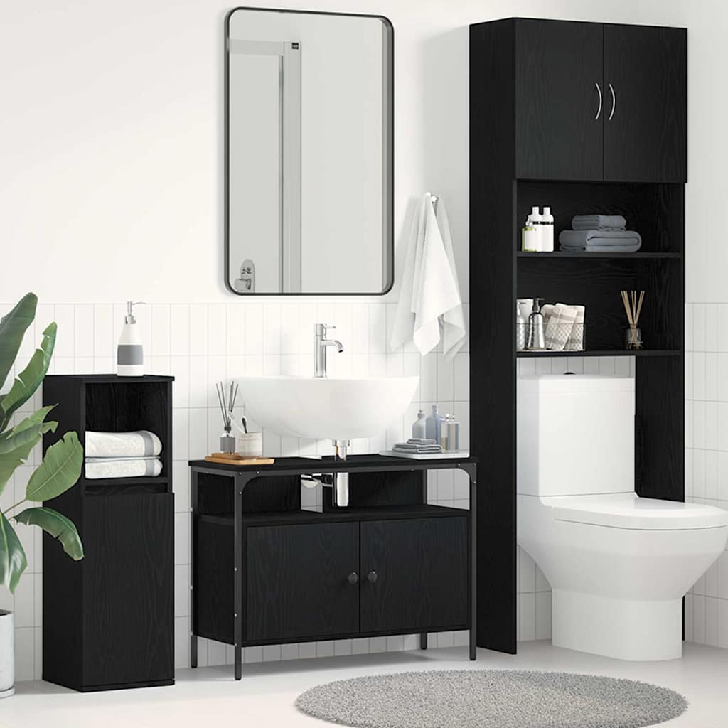 Badeværelsesskabsunder Sort eg 80 x 30 x 60 cm Konstrueret træ billede