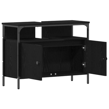 Badeværelsesskabsunder Sort eg 80 x 30 x 60 cm Konstrueret træ