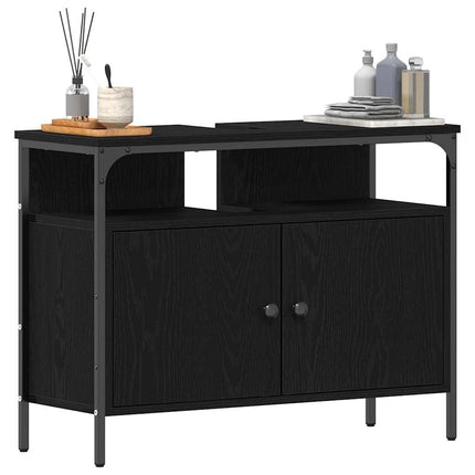 Badeværelsesskabsunder Sort eg 80 x 30 x 60 cm Konstrueret træ