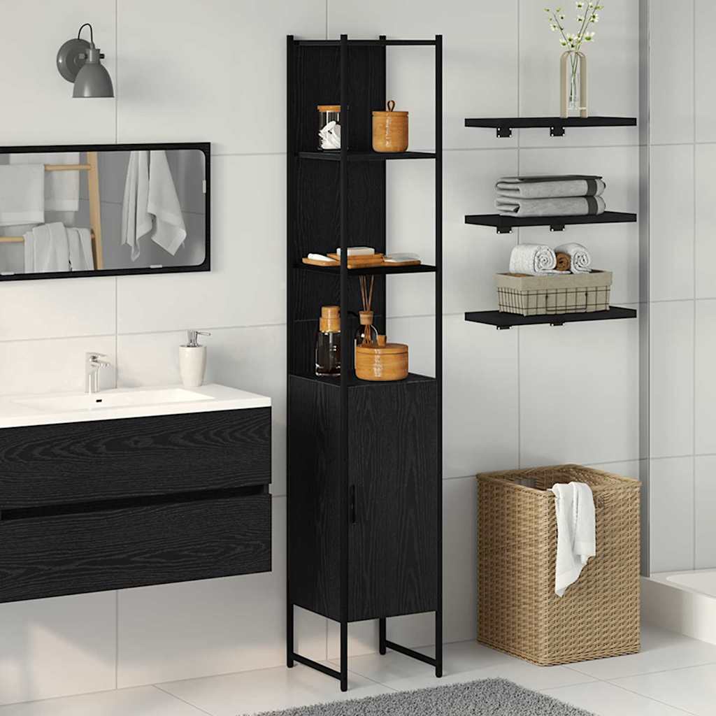 Badeværelsesskab Sort eg 33 x 33 x 185,5 cm Konstrueret træ billede