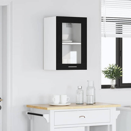 hængende vitrineskab sort egetræ 40x31x60 cm konstrueret træ