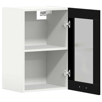 hængende vitrineskab sort egetræ 40x31x60 cm konstrueret træ