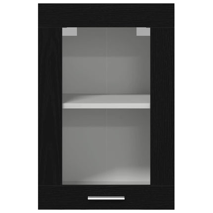 hængende vitrineskab sort egetræ 40x31x60 cm konstrueret træ