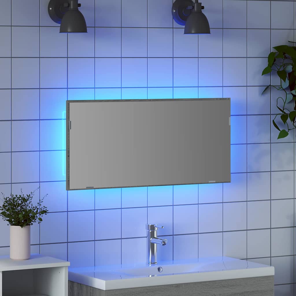 Spejl Vægmonteret Høj grå sonoma 80 x 37 cm Glas og Ingeniørtræ