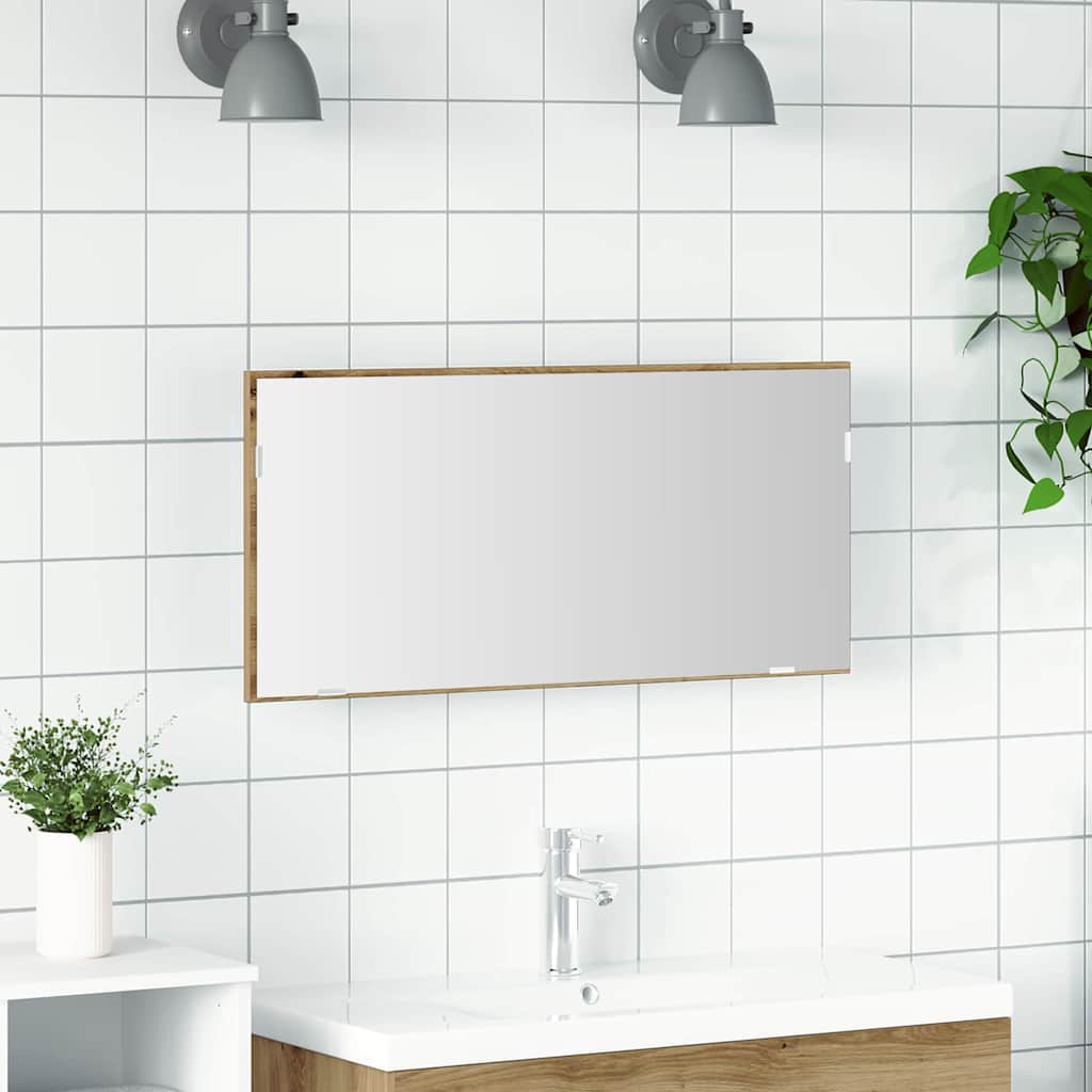 Spejl Vægmonteret artisan eg 80 x 37 cm Glas og Ingeniørtræ