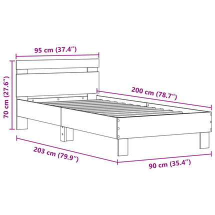 Sengestel med LED Gammelt træ 90 x 200 cm Konstrueret træ