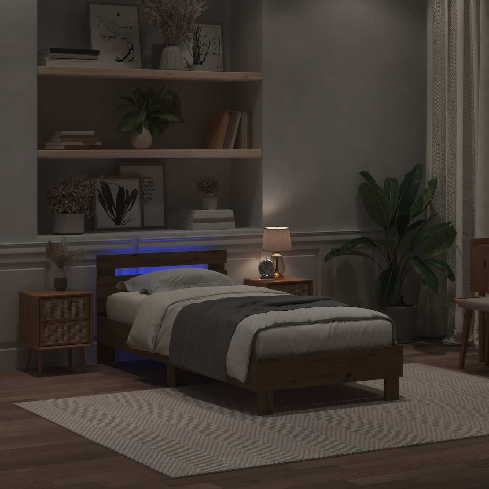 Sengestel med LED Artisan Egetræ 90 x 190 cm Konstrueret træ